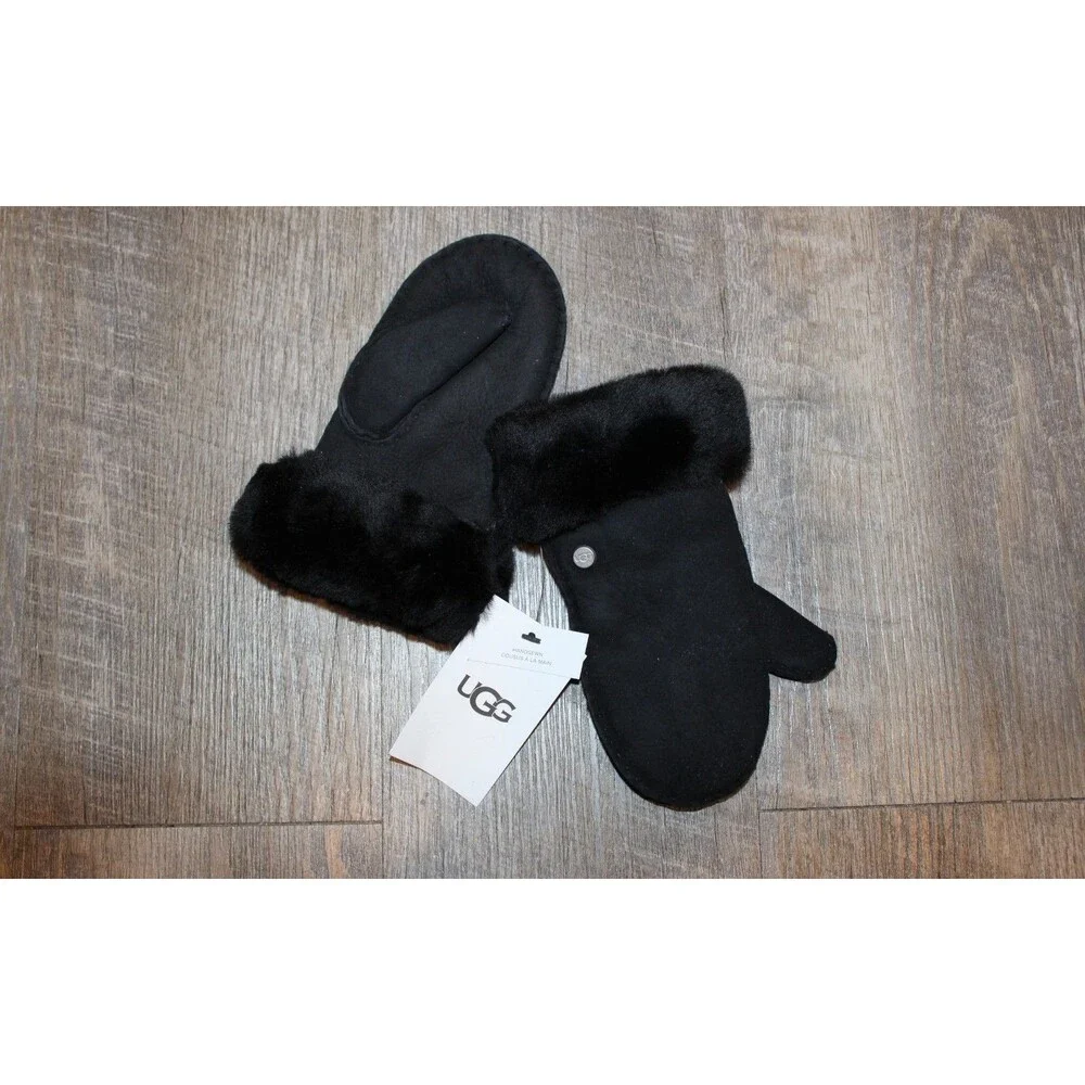 UGG SUEDE FUR LINED MITTENS NEW BLACK SZ 4/6 UNISEX GIRLS BOYS $95